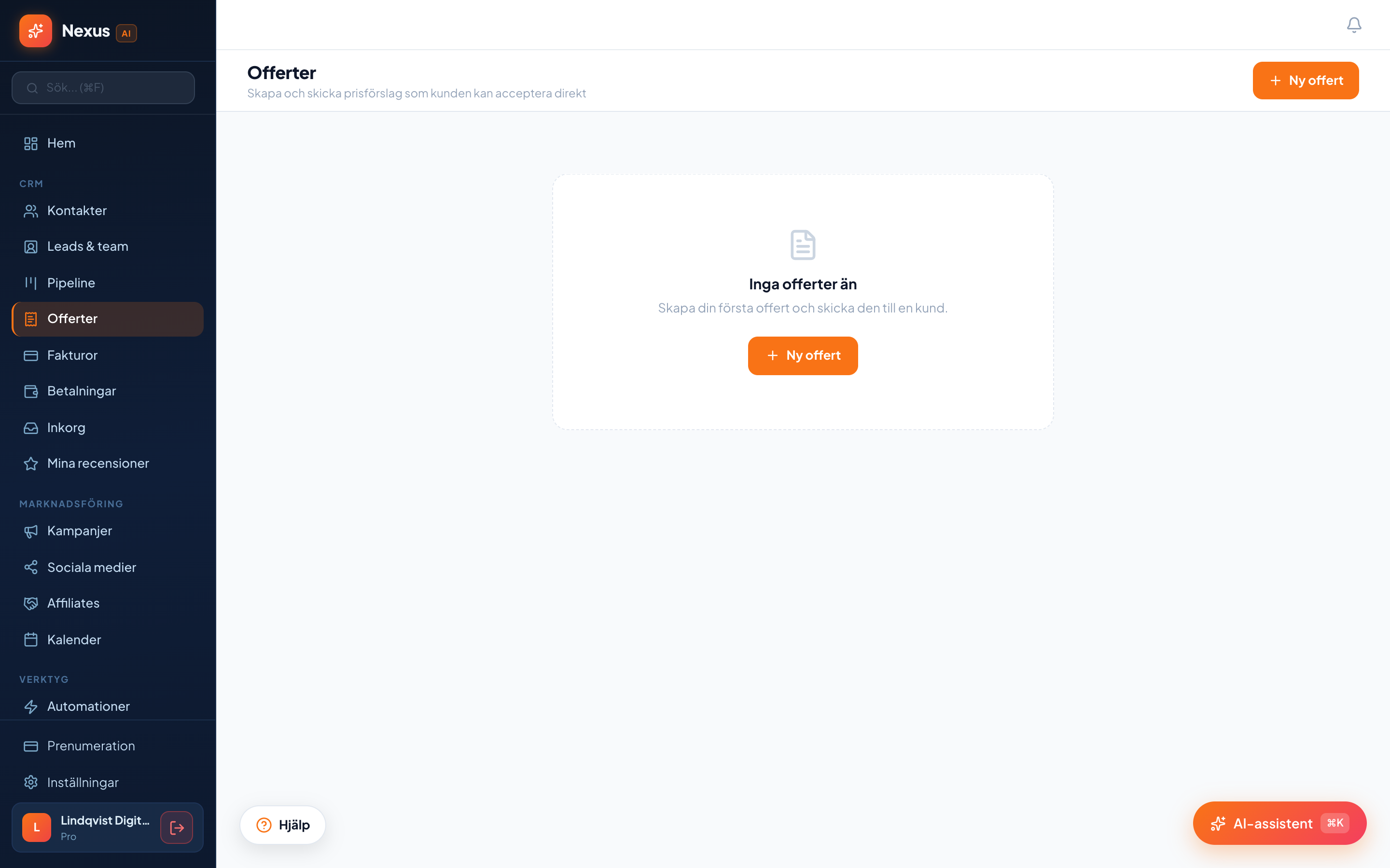 Offerter — skapa, skicka & signera