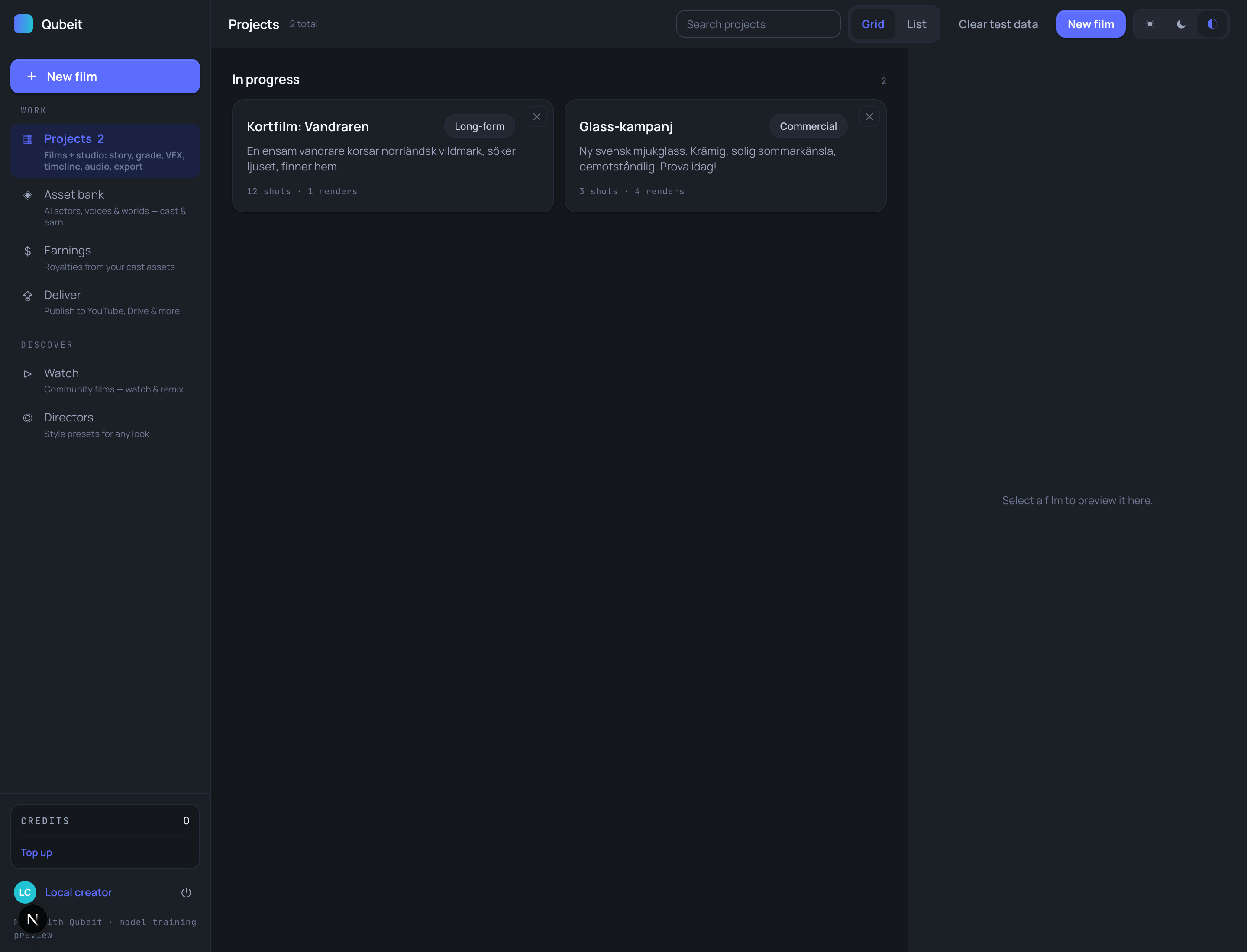 Dashboard / projektöversikt